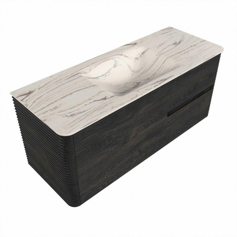 Mondiaz CIRO-DLUX Meuble de salle de bains - 120x45x50cm - plan vasque solid surface Nata - 1 vasque au centre - sans trous de robinetterie - 2 tiroirs - Shadow SW1532573