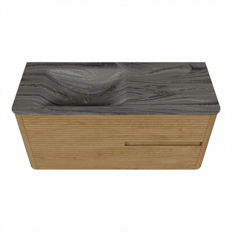 Mondiaz CIRO-DLUX Badkamermeubelset - 110x45x50cm - Solid surface wastafel Sombra - 1 wasbak Links - 1 kraangat - 2 lades - Oak SW1531218