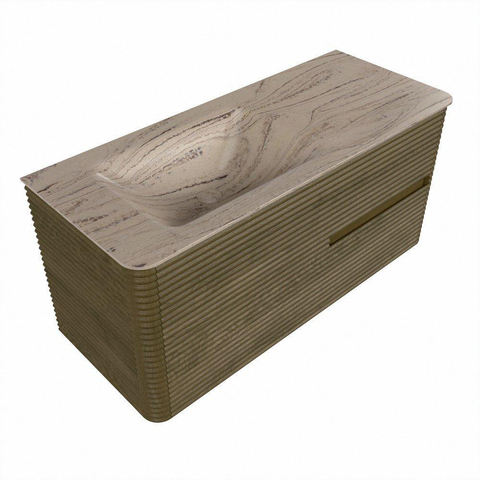 Mondiaz CIRO-DLUX Badkamermeubelset - 110x45x50cm - Solid surface wastafel Arena - 1 wasbak Links - zonder kraangaten - 2 lades - Dusk SW1533089