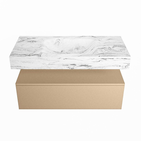 Mondiaz ALAN-DLUX Ensemble de meuble - 100cm - meuble Oro mat - 1 tiroir - Lavabo Cloud Glace suspendu - vasque Centre - 0 trous de robinet SW806400