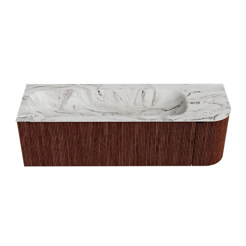 Mondiaz KURVE-DLUX Badkamermeubelset - 145x46x40cm - 1 lade - 1 deur - wastafel solid surface - links - 1 kraangat - Ruby SW1415956