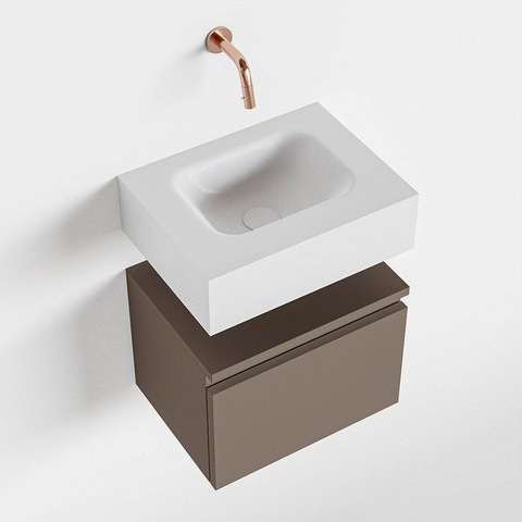 MONDIAZ ANDOR Meuble WC - 40x30x30cm - 0 trous de robinet - 1 tiroir - smoke mat - lavabo au centre - Solid surface - Blanc SW474007