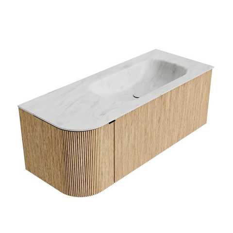 MONDIAZ KURVE-DLUX meuble de salle de bains 115cm avec module 25 L couleur chêne avec 1 tiroir et 1 porte. Lavabo BIG SMALL à droite sans trou de robinet couleur Opalo. SW1137533