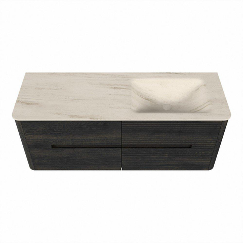 Mondiaz CIRO-DLUX Ensemble de meubles de salle de bains - 130x45x50cm - Lavabo en solid surface Meli - 1 vasque à droite - 1 trou de robinet - 4 tiroirs - Shadow SW1532516
