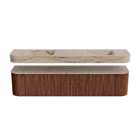 MONDIAZ THOR-DLUX 200cm meuble de salle de bains arrondi gauche + droite couleur Ruby avec 2 tiroirs et 2 portes. Vasque suspendue CLOUD Double 2 trous de robinet couleur Arena. SW1467079