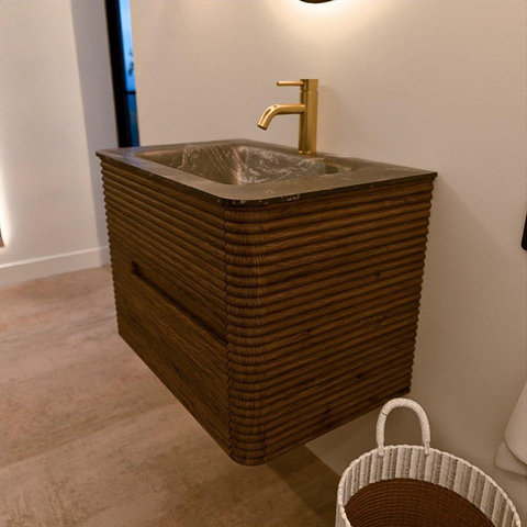 Mondiaz CIRO-DLUX Badkamermeubelset - 70x45x50cm - Solid surface wastafel Lava - 1 wasbak Midden - 1 kraangat - 2 lades - Dusk SW1533814