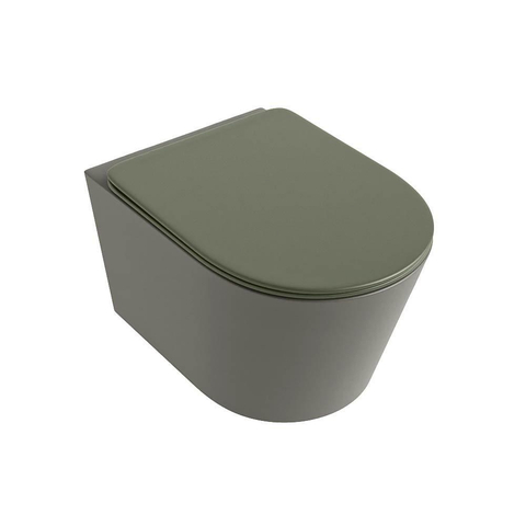 Mondiaz LAVIE hangtoilet – spoelrandloos – 36 x 53 cm – met softclose zitting – Smoke (lichtbruin), zitting Army (groen) SW1208579