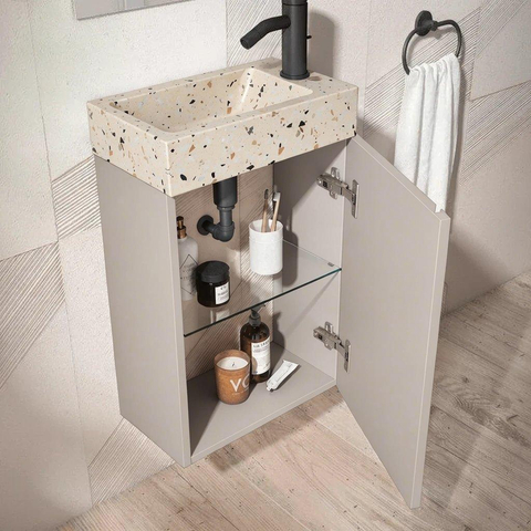 Saniclass Chaci Toiletmeubelset - 40x65cm - 1 deur - 1 kraangat - rechts - fontein terrazzo - mat cotton (beige) SW1482358