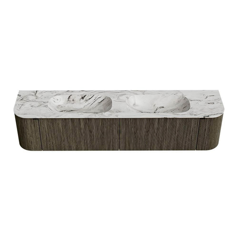 Mondiaz KURVE-DLUX Badkamermeubelset - 200x46x40cm - 2 lade - 2 deuren - wastafel solid surface - dubbel - 2 kraangaten - Shadow SW1414606