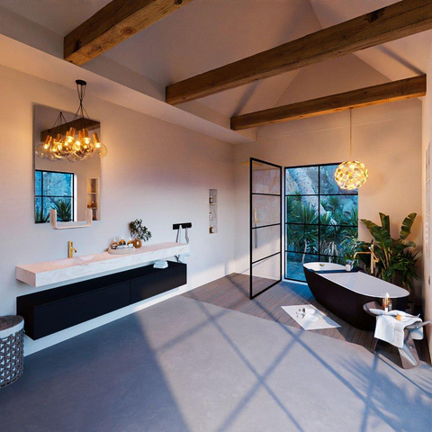 Mondiaz ALAN-DLUX Ensemble de meuble - 200cm - meuble Urban mat - 2 tiroirs - Lavabo Cloud Ostra suspendu - vasque Gauche - 1 trou de robinet SW807287