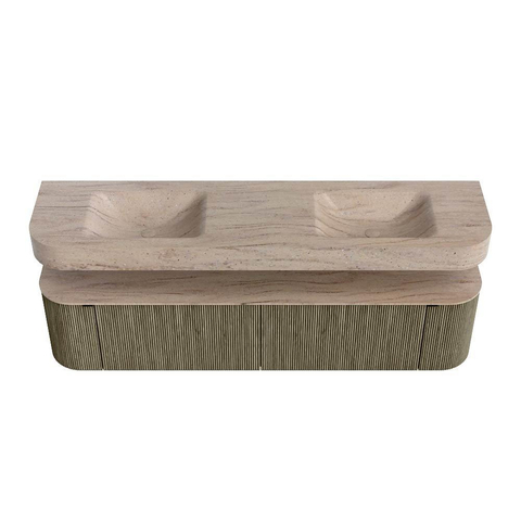 MONDIAZ THOR-DLUX Meuble de salle de bains - 190cm - arrondi gauche + droite - couleur Shadow - 2 tiroirs et 2 portes - Lavabo suspendu CLOUD Double 2 trous de robinet - couleur Saba SW1466699