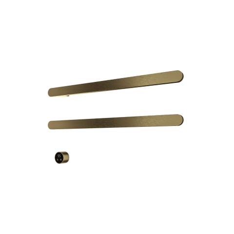 Hotbath &MORE Handdoekradiator - 80x38cm - soft square - 2 stangen - horizontaal - met schakelaar - PVD - geborsteld messing (goud) SW1245804