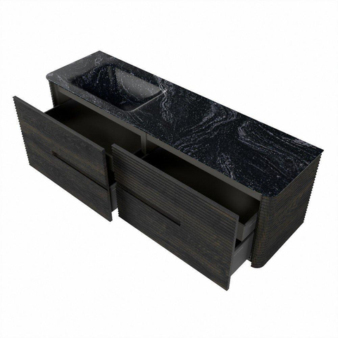 Mondiaz CIRO-DLUX Badkamermeubelset - 160x45x50cm - Solid surface wastafel Lava - 1 wasbak Links - 1 kraangat - 4 lades - Shadow SW1532512