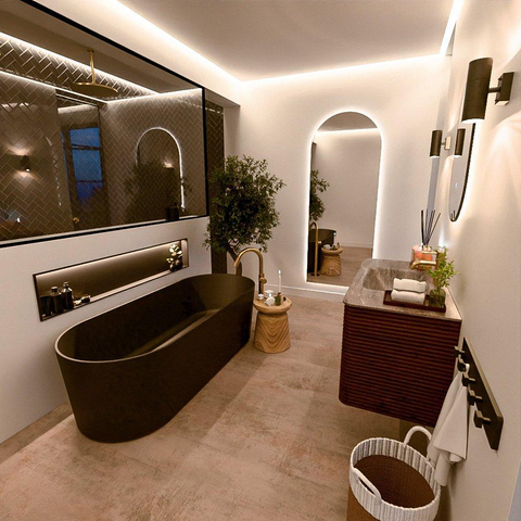 Mondiaz CIRO-DLUX Ensemble de meubles de salle de bains - 100x45x50cm - vasque en solid surface Oza - 1 bassin au milieu - 1 trou de robinet - 2 tiroirs - Ruby SW1532082