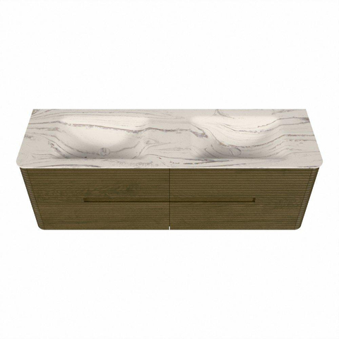 Mondiaz CIRO-DLUX Badkamermeubelset - 150x45x50cm - Solid surface wastafel Nata - 2 wasbak Dubbel - 2 kraangaten - 4 lades - Dusk SW1533235