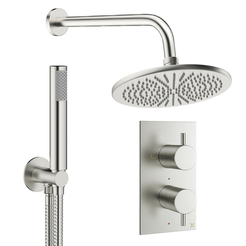 Crosswater MPRO ensemble de douche pluie encastré – douche de tête Ø 30 cm – douchette bâton – 2 leviers – inox brossé SW1472612
