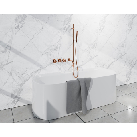 Fortifura Nebbio Ensemble combiné bain - mitigeur thermostatique - barre coulissante avec coude mural intégré - flexible de douche métallique - douchette sur barre - bec - cuivre brossé PVD (cuivre) SW1238091
