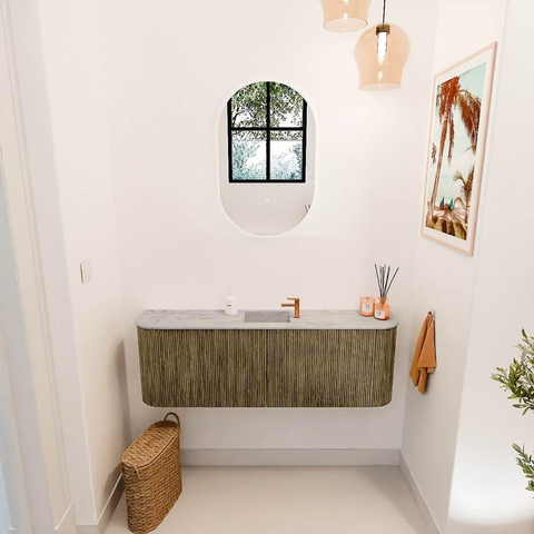 Mondiaz JOYA-DLUX 123.2cm toiletmeubel - ronding links en rechts kleur Dusk - Wastafel FAYE positie Midden 1 kraangat kleur Glace. SW1423214
