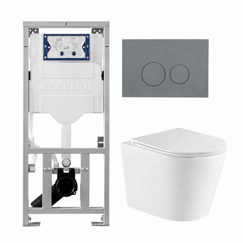 QeramiQ Dely Toiletset - 36.3x51.7cm - diepspoel - rimless - Geberit UP320 inbouwreservoir - met Burda frame - softclose toiletzitting - bedieningsplaat licht grijs - ronde knoppen - mat wit SW1164793