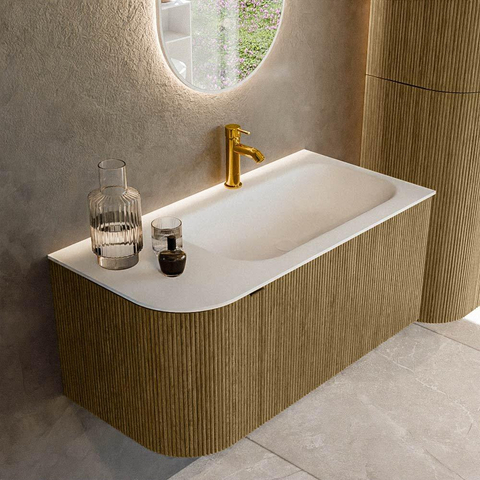 Mondiaz KURVE Ensemble de meubles de salle de bains - 95x46x40cm - 1 tiroir - 1 porte - vasque solid surface - droite - 1 trou de robinet - Dusk SW1414770