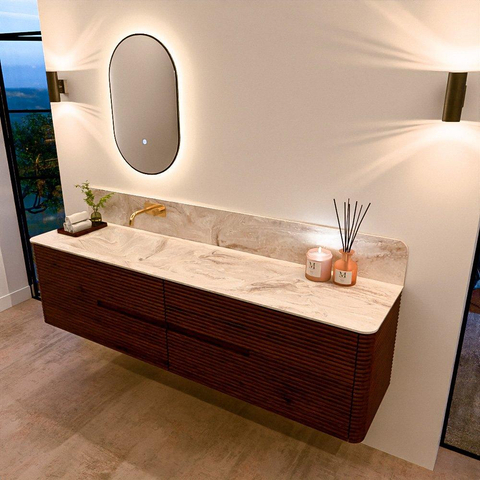 Mondiaz CIRO-DLUX Ensemble de meubles de salle de bains - 190x45x50cm - vasque solid surface Frappe - 1 lavabo à gauche - sans trous de robinet - 4 tiroirs - Ruby SW1531534