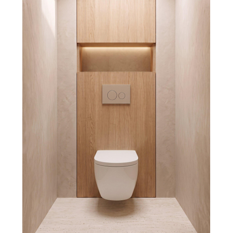 QeramiQ Dely Toiletset - 36.3x51.7cm - diepspoel - rimless - Geberit UP320 inbouwreservoir - softclose toilet zitting - 35mm - bedieningsplaat taupe - ronde knoppen - mat wit SW1235377