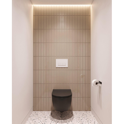 QeramiQ Dely Swirl Ensemble WC - 36.3x51.7cm - Réservoir encastré Geberit UP320 - Abattant de 35mm d'épaisseur - Plaque de commande en métal blanc mat - Boutons rectangulaires - Noir mat SW1138607