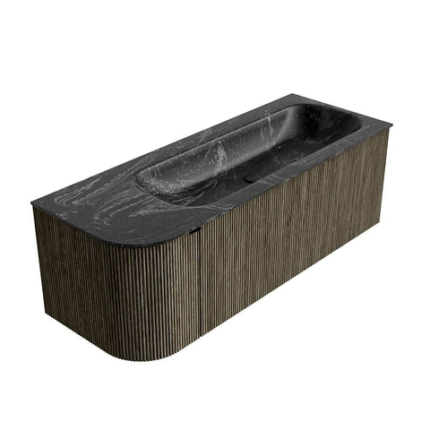 Mondiaz KURVE-DLUX Ensemble de meuble de salle de bains - 125x46x40cm - 1 tiroir - 1 porte - lavabo solid surface - droit - sans trou de robinet - Shadow SW1414655
