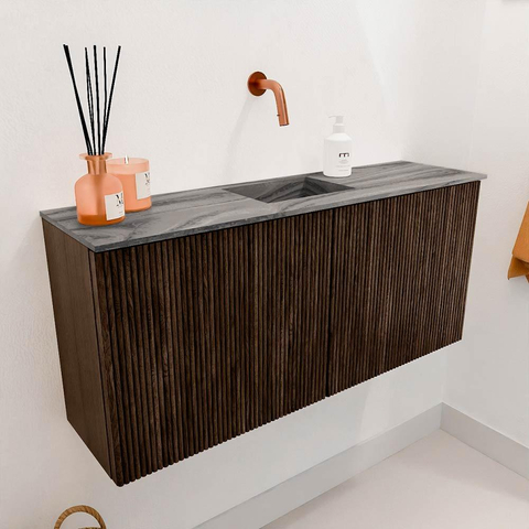 Mondiaz JOYA-DLUX 90cm toiletmeubel - kleur Walnut - Wastafel FAYE positie Midden Zonder kraangat kleur Sombra. SW1424726