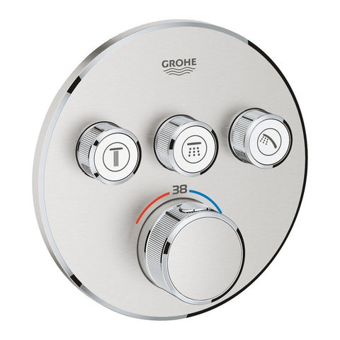 Grohe Grohtherm SmartControl Inbouwkraan - thermostatisch - met omstel voor 3 functies - rond - Supersteel (RVS) SW225097