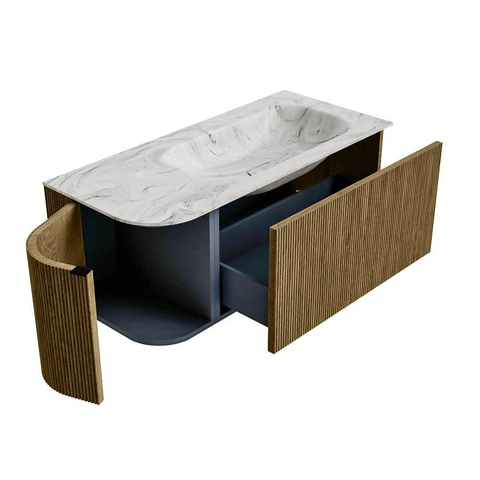 Mondiaz KURVE-DLUX Badkamermeubelset - 105x46x40cm - 1 lade - 1 deur - wastafel solid surface - rechts - 1 kraangat - Dusk SW1415475