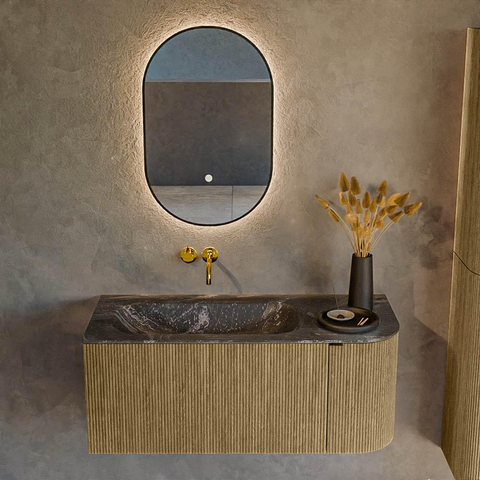 Mondiaz KURVE-DLUX Ensemble de meuble de salle de bains - 105x46x40cm - 1 tiroir - 1 porte - lavabo solid surface - gauche - sans trou de robinet - Dusk SW1415243