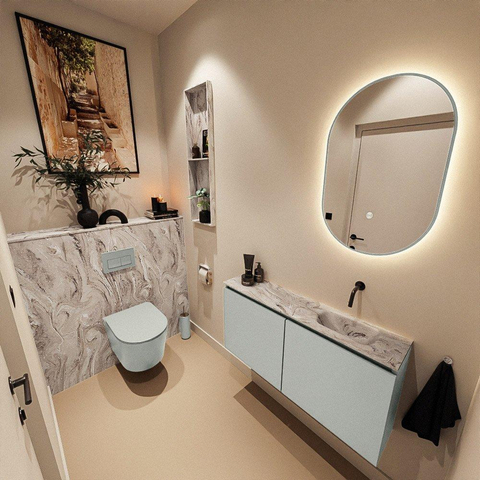 MONDIAZ TURE-DLUX Meuble de toilette 100cm Greey. EDEN vasque Glace position à droite. Sans trou de robinet. SW1103292