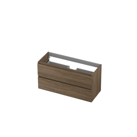 INK Wastafelonderkast - 100x40x52cm - 2 lades - greeploos - met houten keerlijst - MFC - Zuiver eiken SW439494
