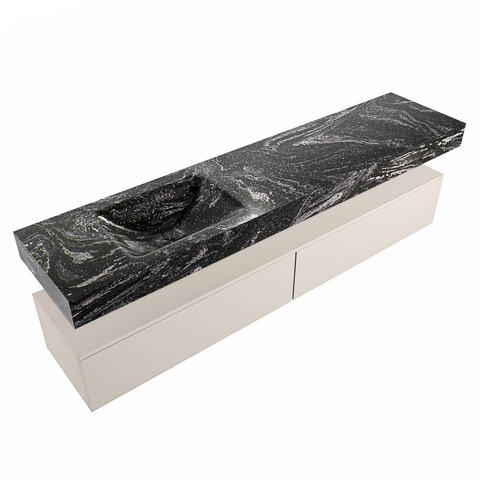 Mondiaz ALAN-DLUX Ensemble de meuble - 200cm - meuble Linen mat - 2 tiroirs - Lavabo Cloud Lava suspendu - vasque Gauche - 1 trou de robinet SW808228