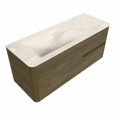Mondiaz CIRO-DLUX Badkamermeubelset - 120x45x50cm - Solid surface wastafel Ostra - 1 wasbak Links - 1 kraangat - 2 lades - Dusk SW1532930
