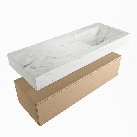 MONDIAZ ALAN - DLUX Ensemble de meubles de salle de bains - 120cm - meuble bas - Oro - 1 tiroir - lavabo suspendu - vasque à droite - 0 trous de robinet - Opalo SW807022