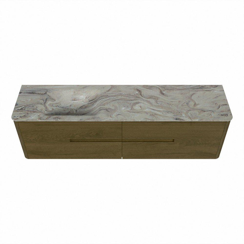 Mondiaz CIRO-DLUX Badkamermeubelset - 180x45x50cm - Solid surface wastafel Glace - 1 wasbak Links - zonder kraangaten - 4 lades - Dusk SW1533031