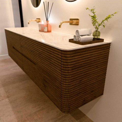 Mondiaz CIRO-DLUX Badkamermeubelset - 190x45x50cm - Solid surface wastafel Ostra - 2 wasbak Dubbel - zonder kraangaten - 4 lades - Dusk SW1533459