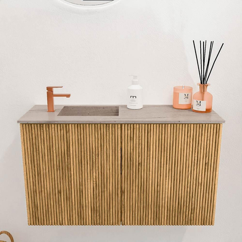 Mondiaz JOYA-DLUX 70cm toiletmeubel - kleur Oak - Wastafel FAYE positie Links 1 kraangat kleur Saba. SW1424178