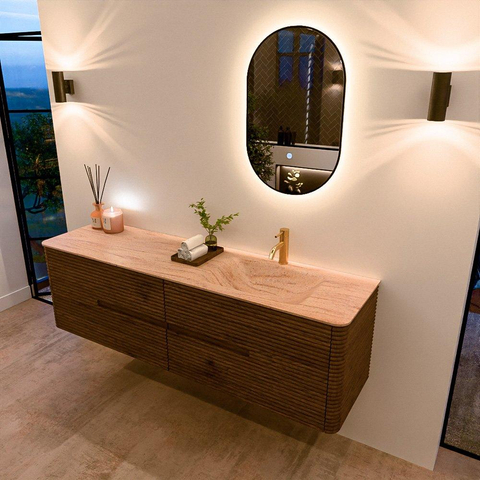 Mondiaz CIRO-DLUX Badkamermeubelset - 170x45x50cm - Solid surface wastafel Saba - 1 wasbak Rechts - 1 kraangat - 4 lades - Dusk SW1533359
