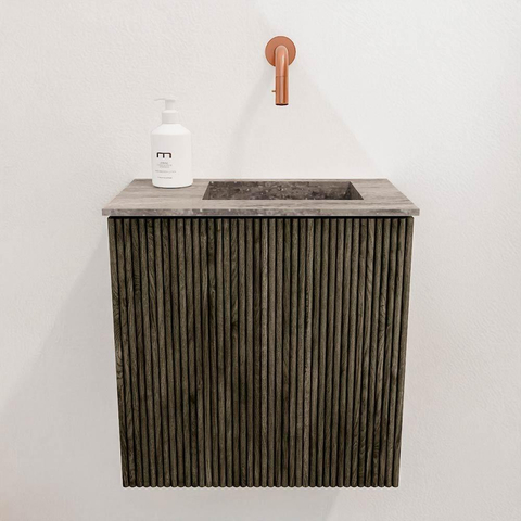 Mondiaz JOYA-DLUX 40cm toiletmeubel - kleur Shadow - Wastafel FAYE positie Rechts Zonder kraangat kleur Oza. SW1425012