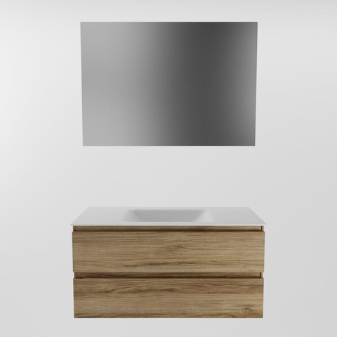 Mondiaz Aivy badmeubelset - 100x45x50cm - 0 kraangaten - 1 wasbak talc Solid surface - Midden - 2 lades - Met spiegel - Melamine Chai SW892380