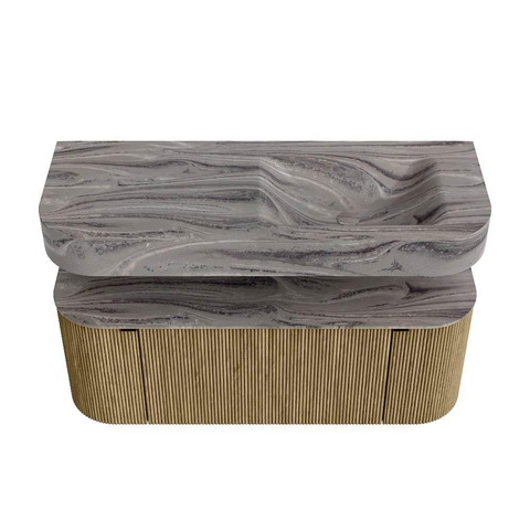 MONDIAZ THOR-DLUX 120cm meuble de salle de bains arrondi gauche + droite couleur Dusk avec 1 tiroir et 2 portes. Vasque suspendue CLOUD Droite sans trou de robinet couleur Sombra. SW1463704