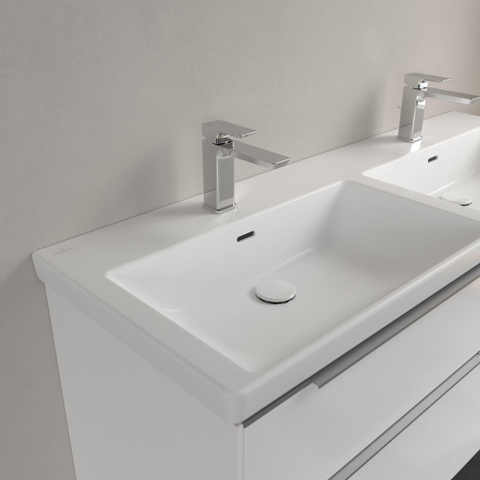Villeroy & Boch Subway 3.0 meubelwastafel dubbel - 1300x470mm - 2 kraangaten - met overloop CeramicPlus - Stone White (mat wit) SW641530