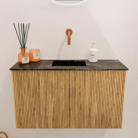 Mondiaz JOYA-DLUX 70cm toiletmeubel - kleur Oak - Wastafel FAYE positie Midden Zonder kraangat kleur Lava. SW1422030