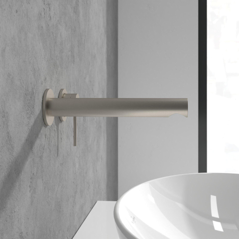 Villeroy & Boch Loop & Friends wastafeluitloop set - wandmontage - Brushed Nickel (rvs) SW974330