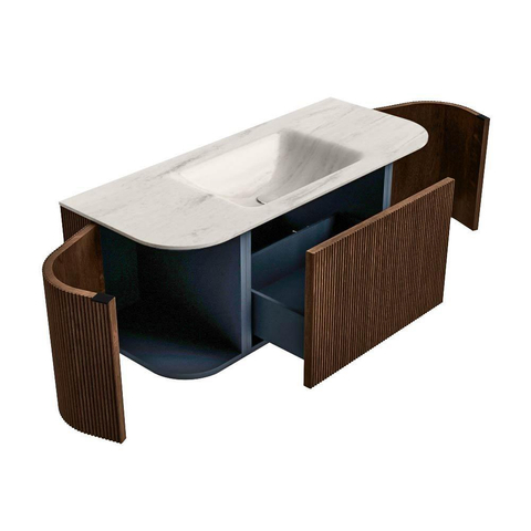 MONDIAZ KURVE-DLUX Meuble de salle de bains 110cm arrondi Gauche + Droite couleur Walnut avec 1 tiroir et 2 portes. Lavabo CLOUD Central 1 trou de robinet Meli. SW1431672