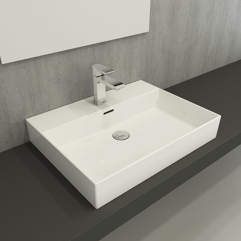 Saniclass Legend Lavabo pour meuble - 61x47x12cm - avec trop-plein - 1 vasque - 1 trou de robinet - céramique - blanc brillant SW915363