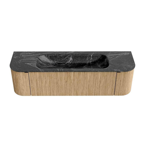 MONDIAZ KURVE-DLUX Meuble de salle de bains 160cm avec module 25 Len R couleur Chêne avec 1 tiroir et 2 portes. Lavabo BIG MEDIUM central 1 trou de robinet couleur Lava. SW1137179